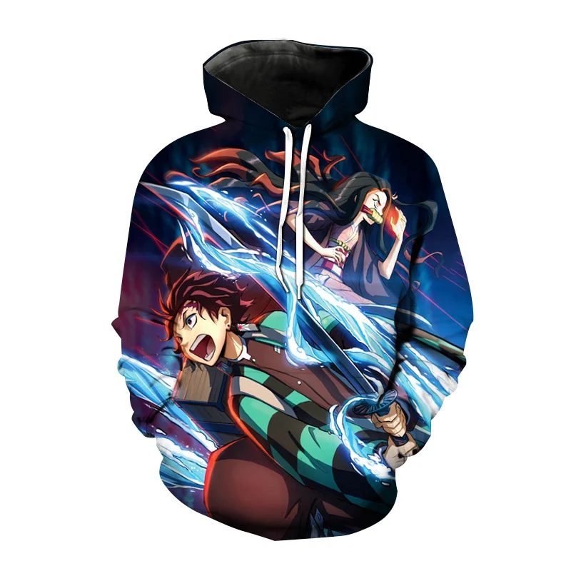 

Пуловер женский с капюшоном, модная уличная толстовка с 3D принтом «рассекающий демонов», зимний топ в стиле Харадзюку