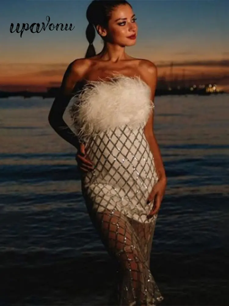 

Роскошное пикантное платье в стиле пэчворк с блестками, без бретелек, без рукавов, облегающее Бандажное платье средней длины, коктейльное вечернее платье