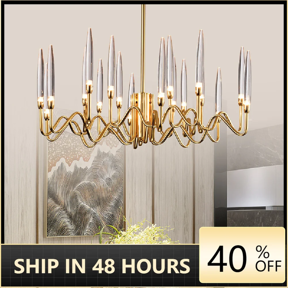 

Living Room Luxury Shiny Gold Led G4 Chandelier Post Modern Villa Lustre Luminarias Acrylic Shades Chandelier Lighting Fixtures