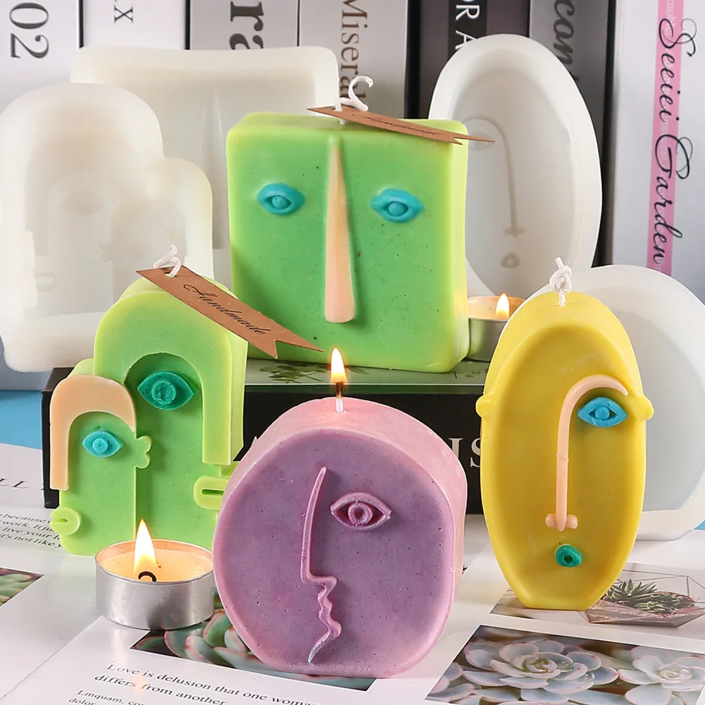 

Irregular Aromatherapy Candle Mold Diy Abstract Face Silicone Mold Glue Dropping Mould for Gypsum Ornaments Soap Chocolate Mould