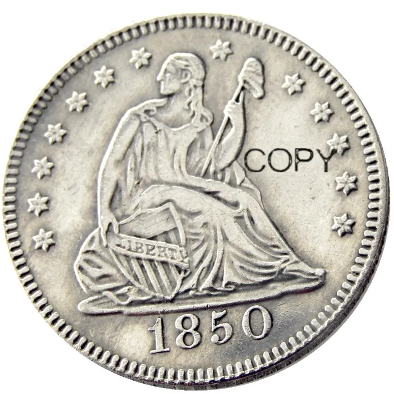 Фото США 1850 P/O Seated Liberty Quater доллар Посеребренная КОПИЯ монета №1