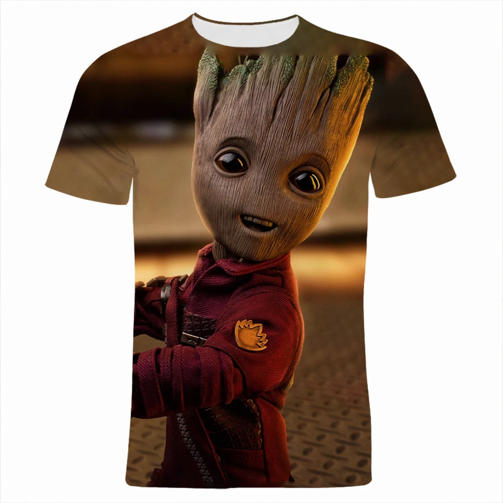 Модная Летняя мужская футболка с 3D-принтом ракеты енота Грут круглым вырезом и