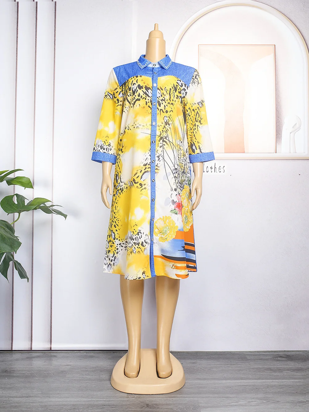 Plus Size Women Dresses Elegant Spring Autumn Long-sleeved Splicing Print Loose Large Size Dress Fashion Casual Tops Shirt Dress