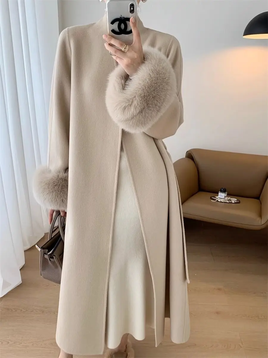 Новинка 2024 года весенне-зимнее теплое длинное шерстяное пальто женское