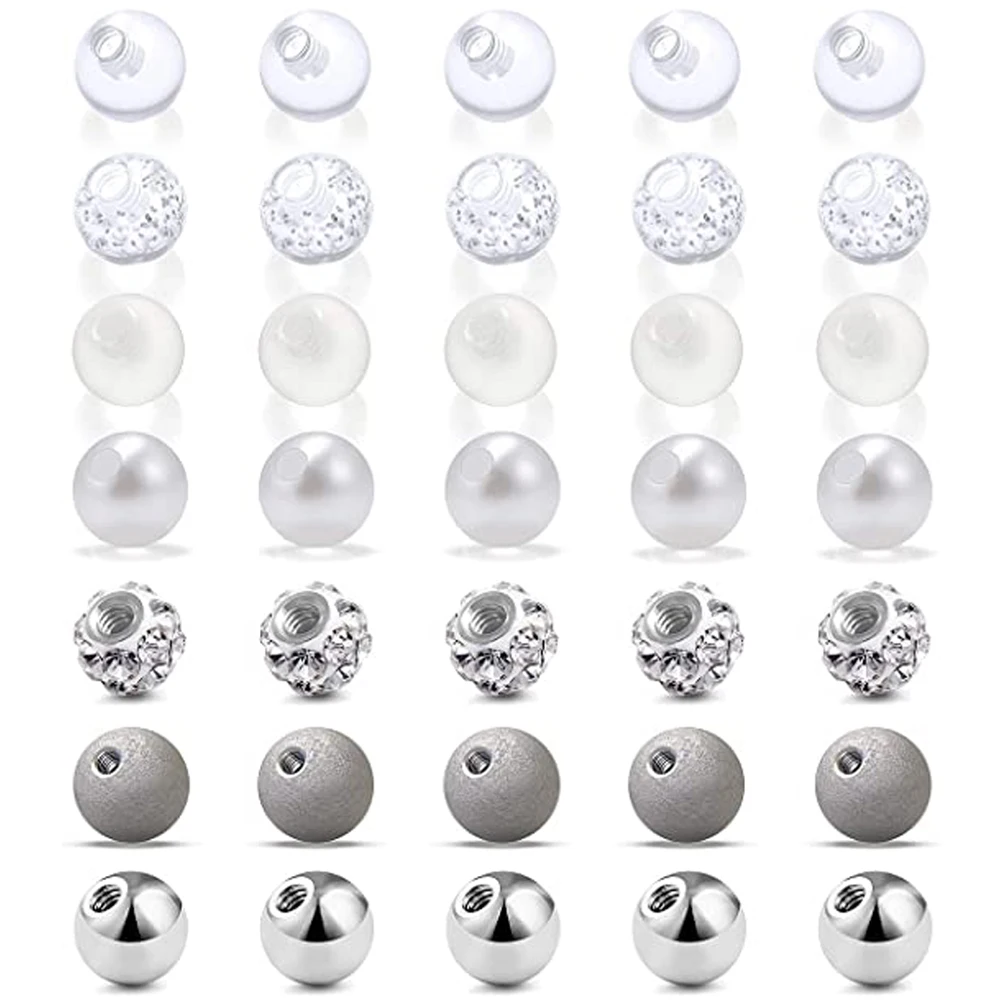 

35Pcs Replacement Externally Threaded Steel Plastic Balls for Industrial Barbell Nipple Rings Tongue Belly Button Piercing