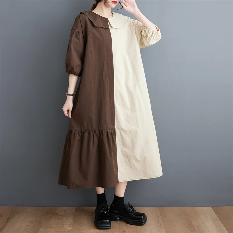 

2023 New Spring Summer Fashion O-Neck Solid Patchwork Art Brief Dress Women Casual A-line Dresses Elegant Office Ladies Clothing