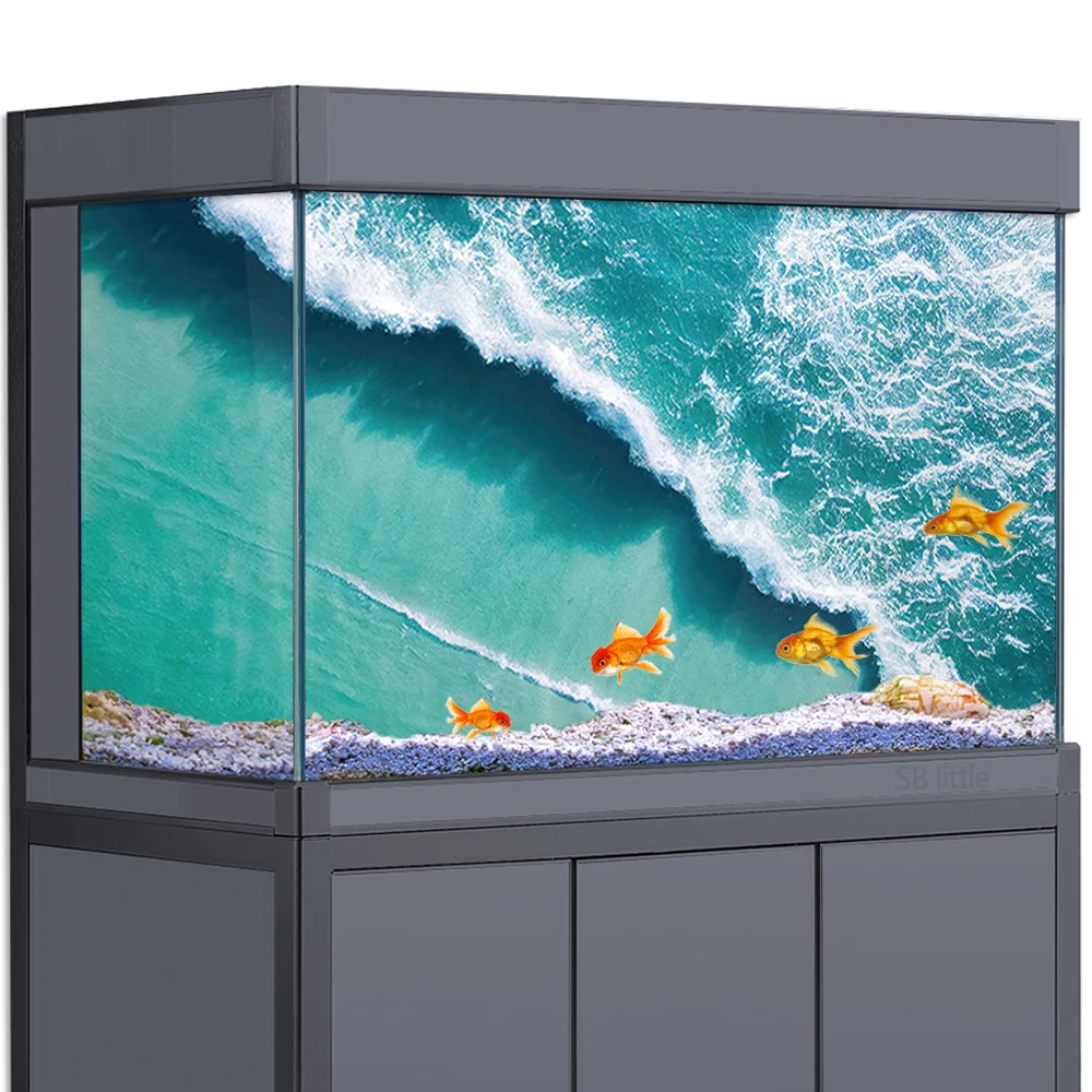 

Fish Tank Aquarium Background 3D Beach Ocean Waves HD Reptile Habitat Decorations PVC Poster Sticker Printing Wallpaper