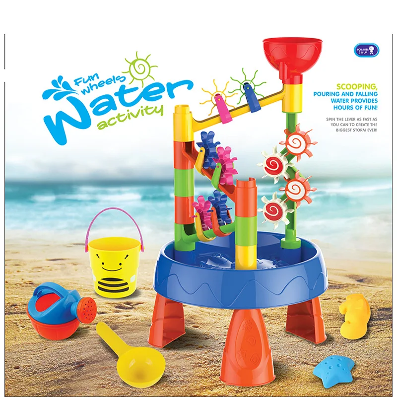 

2022 New Waterwheel Funnel Beach Table Set Summer Beach Bathroom Playing Toys Parent-Child Interactive Toys 32 Pcs Bathroom Toys