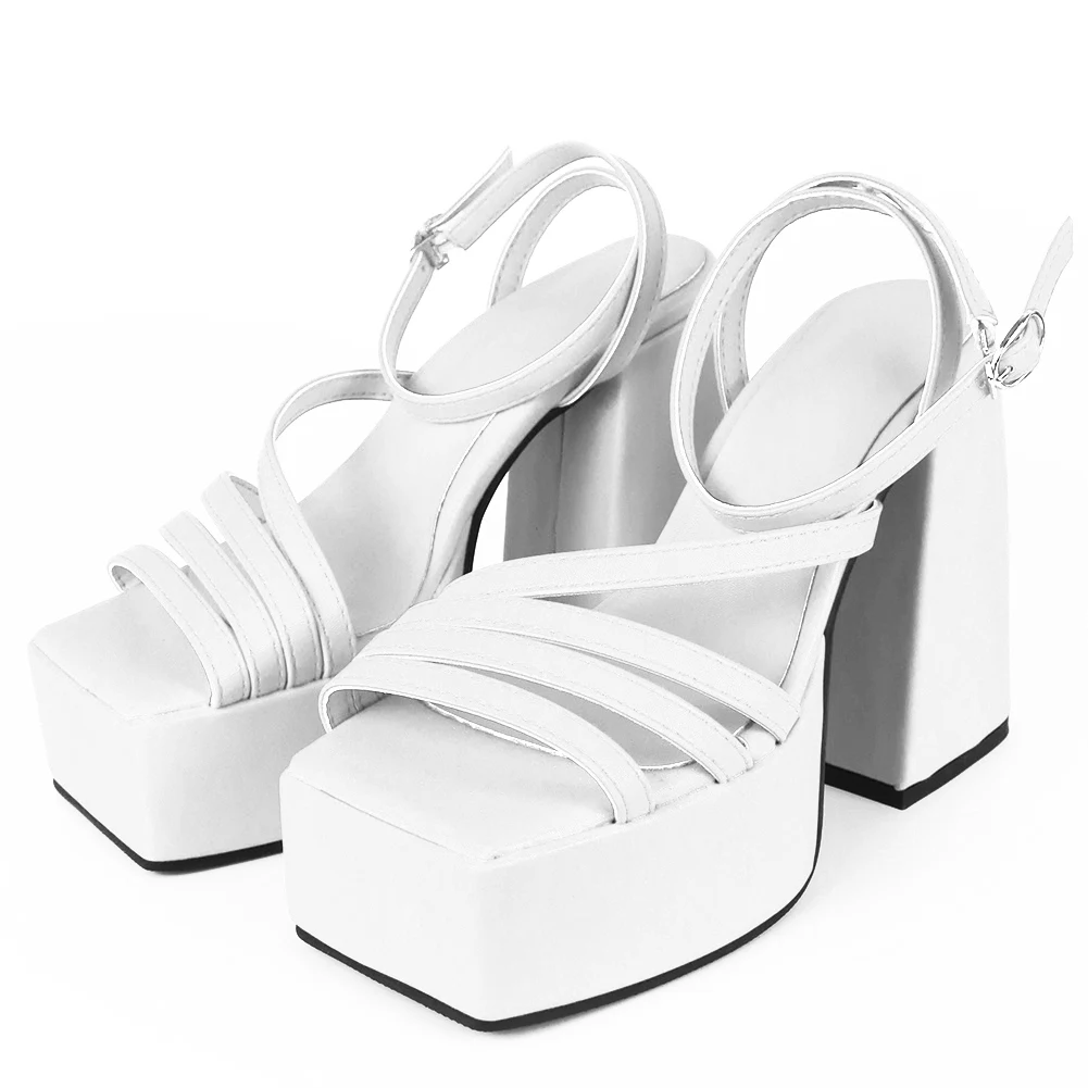 

Женские босоножки на массивной платформе, белые вечерние босоножки на высоком каблуке, большие размеры до 43, лето 2022