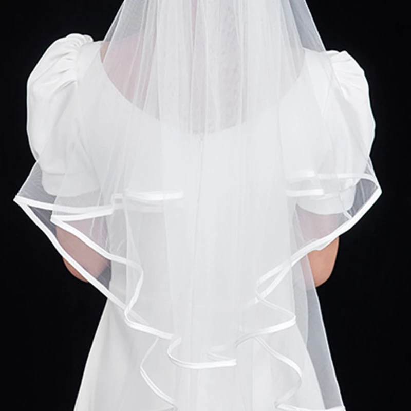 Фата свадебная двухслойная с ленточными краями белый прозрачный Фотофон для