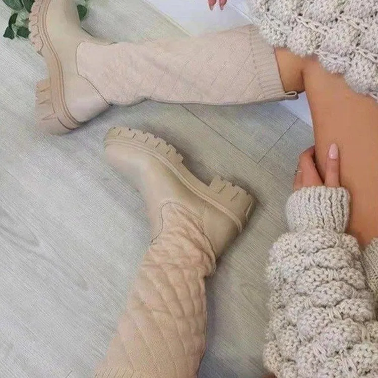 

2021 Autumn Winter New Couple Socks Shoes Women Thick-soled Casual Large Size Net Red Knitted Short Boots Women botas de mujer