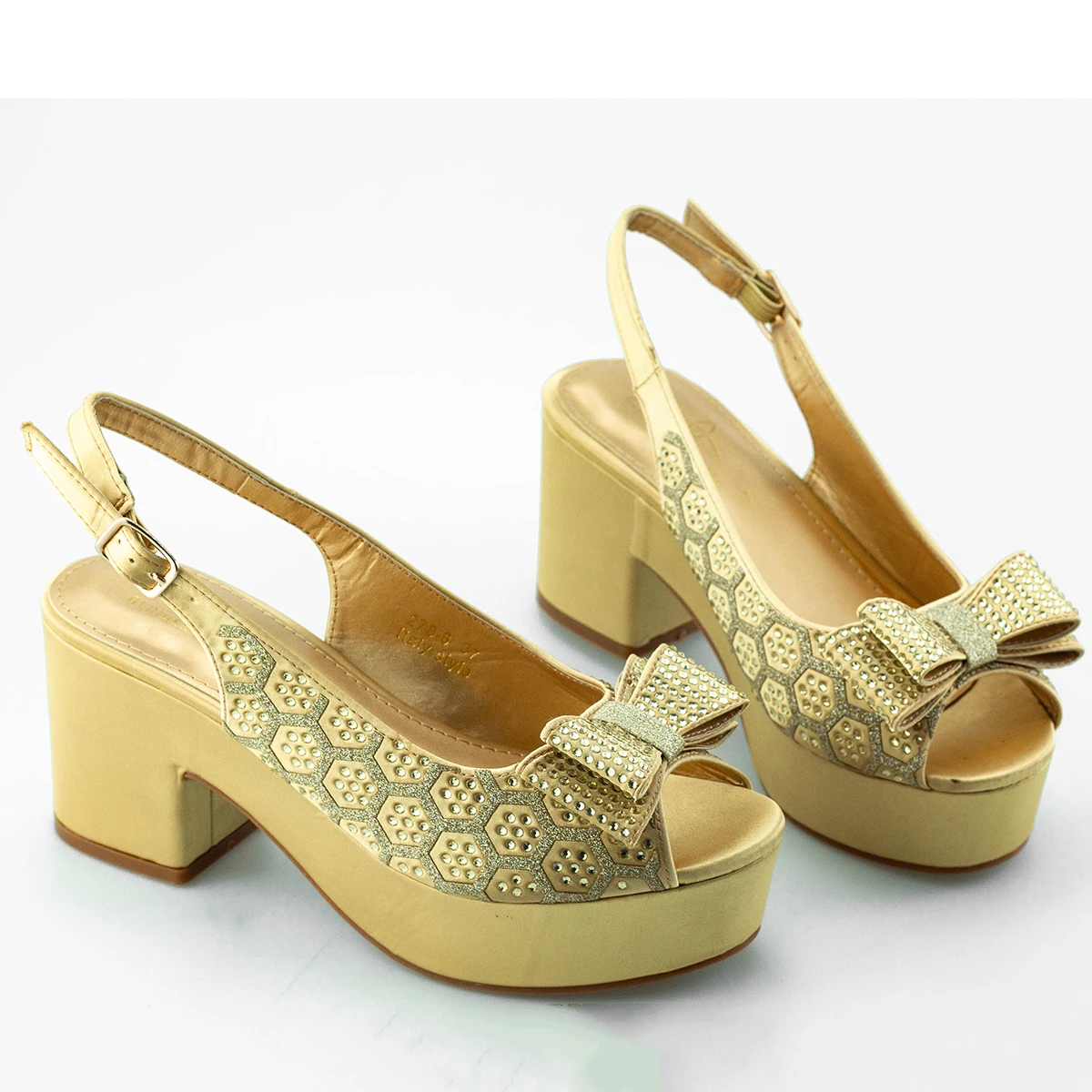 Gold Wedding Party Shoes Nigerian Dress Pumps Peep Toe Bling Bling Luxury Chunky Heels for Ladies Rhinestone Slingbacks Shoe NEW