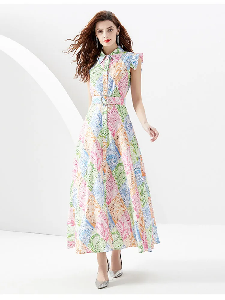 

Женское летнее платье, элегантное праздничное платье дворца, широкое платье с рукавами-фонариками и оборками, длинное платье с принтом D4424