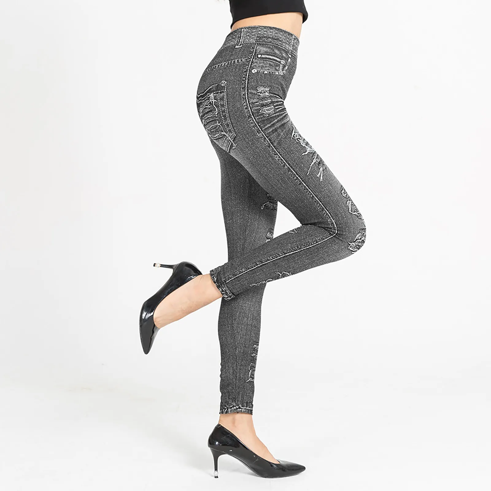 

Женские джинсовые леггинсы с принтом, обтягивающие джеггинсы с высокой талией