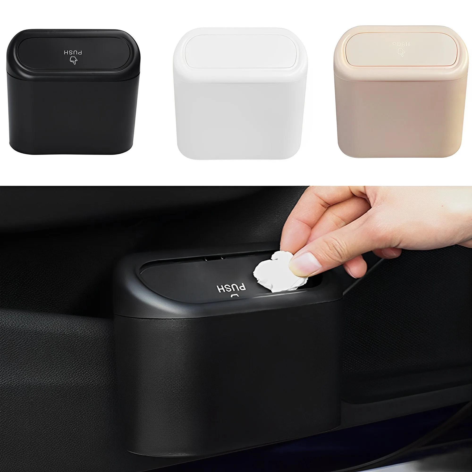 

Car Trash Bin Hanging Storage Box Vehicle Garbage Organizer Dust Case Square Pressing Type Trash Bin Auto Interior Accessories