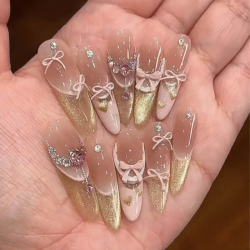 Акриловые накладные ногти Y2k Cherry Blossom Butterfly Pink Ballet 10шт