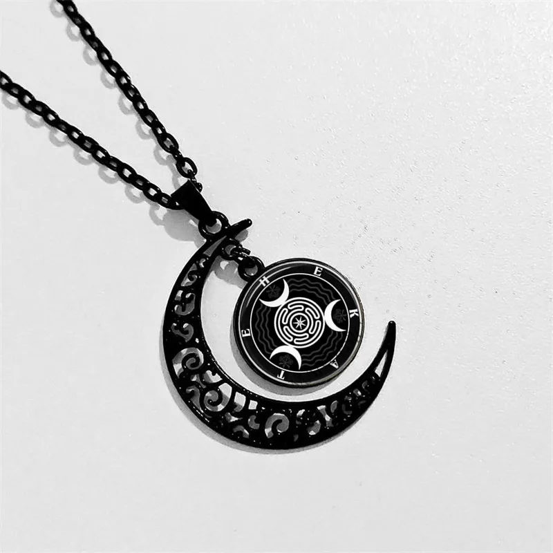 

New Moon Glass Necklace Time Stone Glass Pendant Necklace Wizard, Snake, Magic Circle Pendant Pendant Necklace