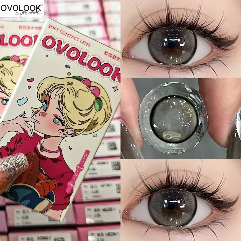 Фото OVOLOOK-2 шт. позолоченные контактные линзы по рецепту, косметика, цветные линзы для глаз, модные цветные контактные линзы для учеников, близорукости, фиолетовые №1