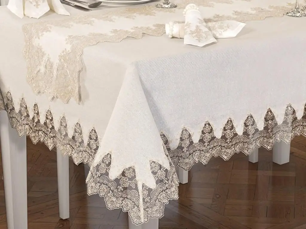 

Buddha Linen Table Cover Set 26 Piece Cream Gold