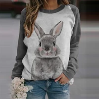 2022 autumn women new o neck long sleeve tops rabbit animal print leisure female t shirt 2021 casual harajuku patchwork pullover