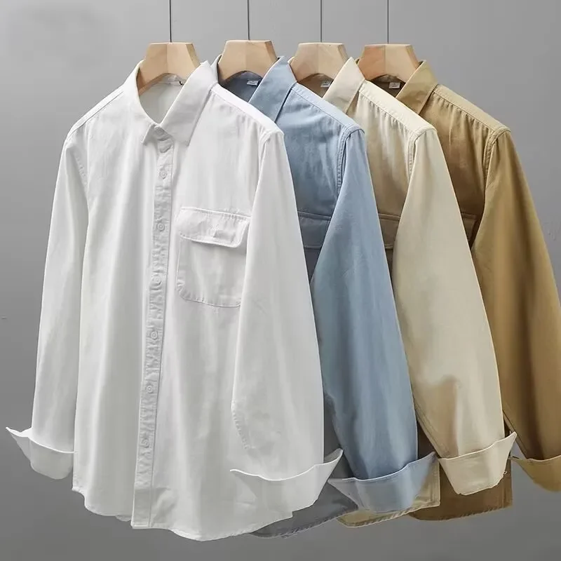 Мужская Рабочая Рубашка в американском стиле белая рубашка с длинным рукавом не