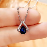 new fashion elegant blue water drop zircon necklaces for women temperament charm necklace valentines day gifts party jewelry