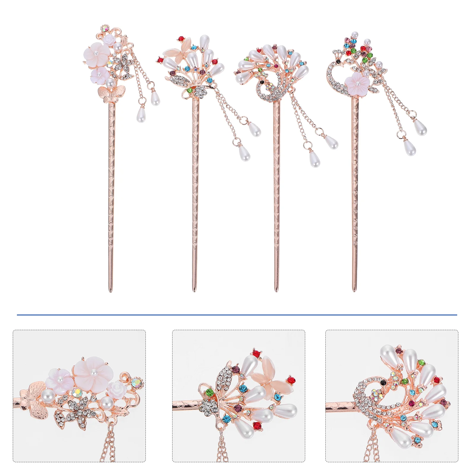 

4 Pcs Vintage Pearl Hairpin Delicate Chopsticks Alloy Wedding Clips Brides Tassel Accessories