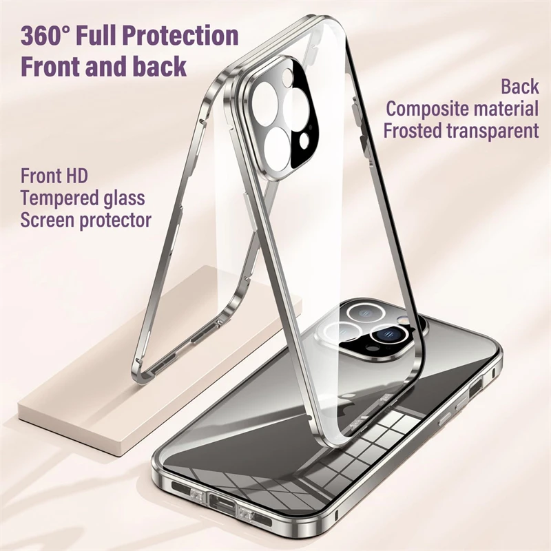 Полный защитный Магнитный чехол 360 ° подходит для iPhone 15 14 13 12 Pro Max двухстороннее
