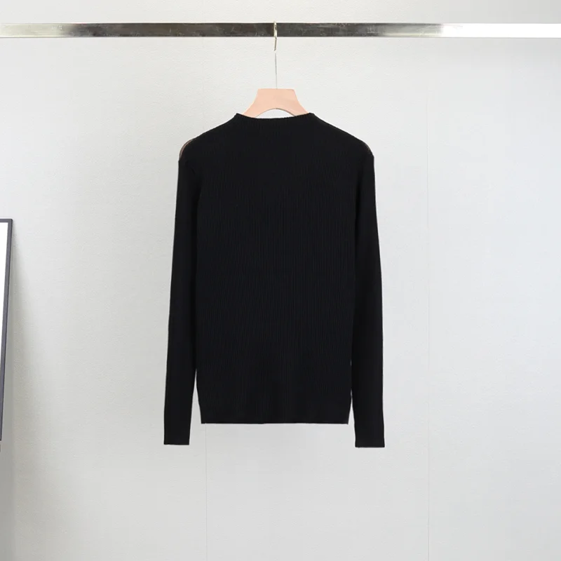 Женский трикотажный пуловер с ложным воротником длинным рукавом