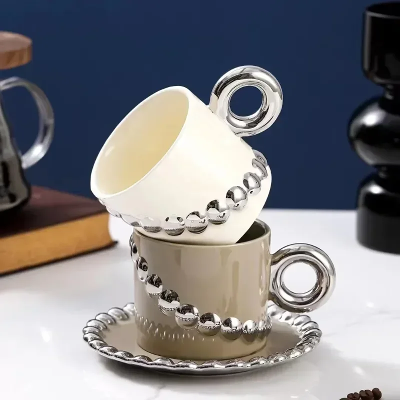 

gift Retro Creative Saucers Bead Shop Ceramic European Chain Coffee Flower Cups Saucer And New Coffee Cup High-value And Set