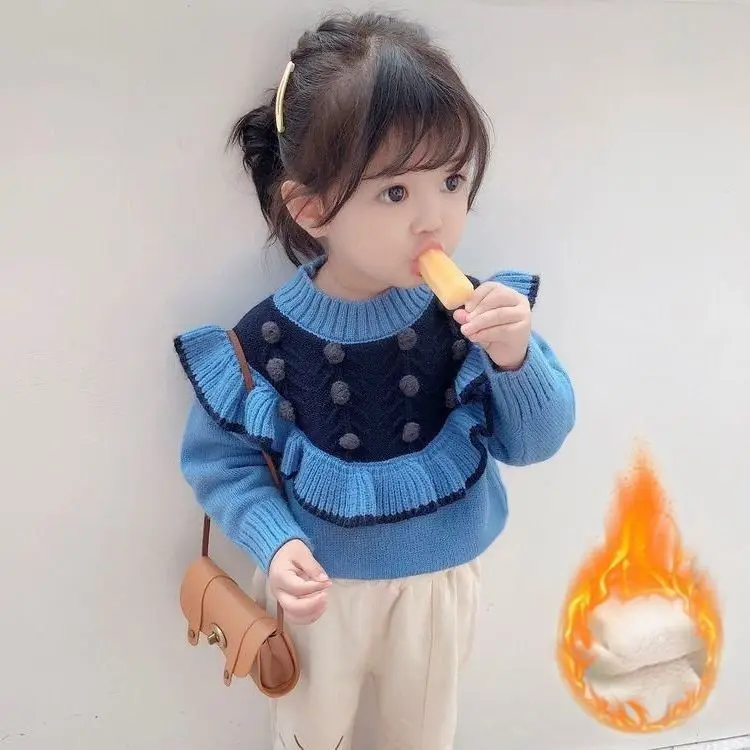 

Girl's Sweater 2020 New Children Children's Cotton Knitwear Spring, Autumn and Winter Pullover round Neck Cashmere Thickened