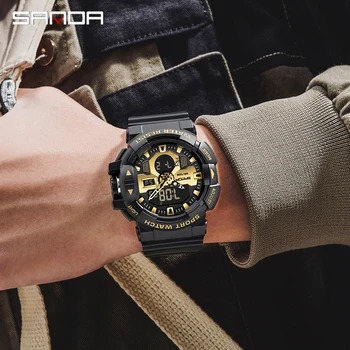 SANDA Fashion Men's Sport Watches Shock Resistant 50M Waterproof Wristwatch LED Alarm Stopwatch Clock Military Watches Men 3129 Other Image
