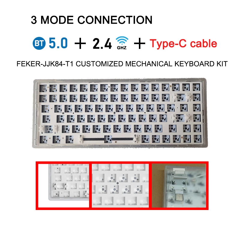 FEKER 84 Keys 3/5pin Hotswap Type-c/Bluetooth/2.4G 3 mode Mechanical keyboard Kit With Battery Sandwich Pad Holy Panda Gateron