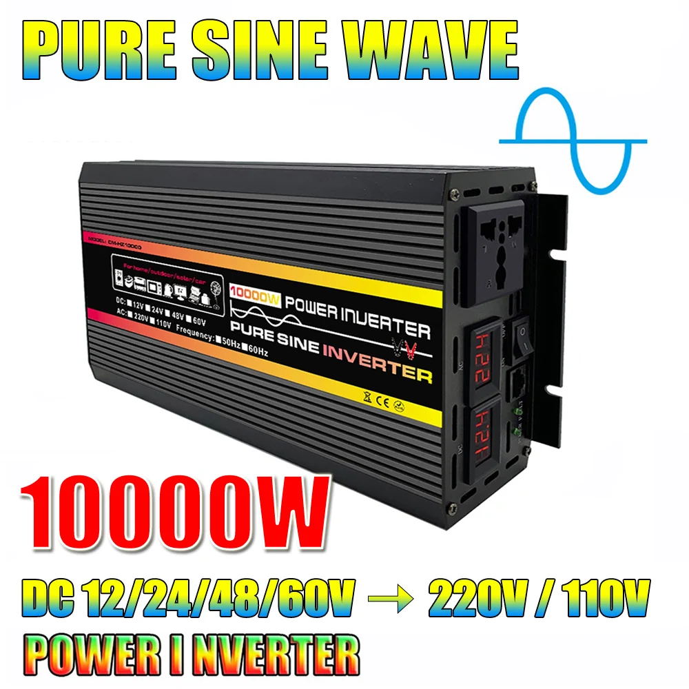 

12000W/10000W Pure Sine Wave Power Inverter LED Display Power Inverter Transformer 12V 24V 48V 60V TO 220V Voltage Converter