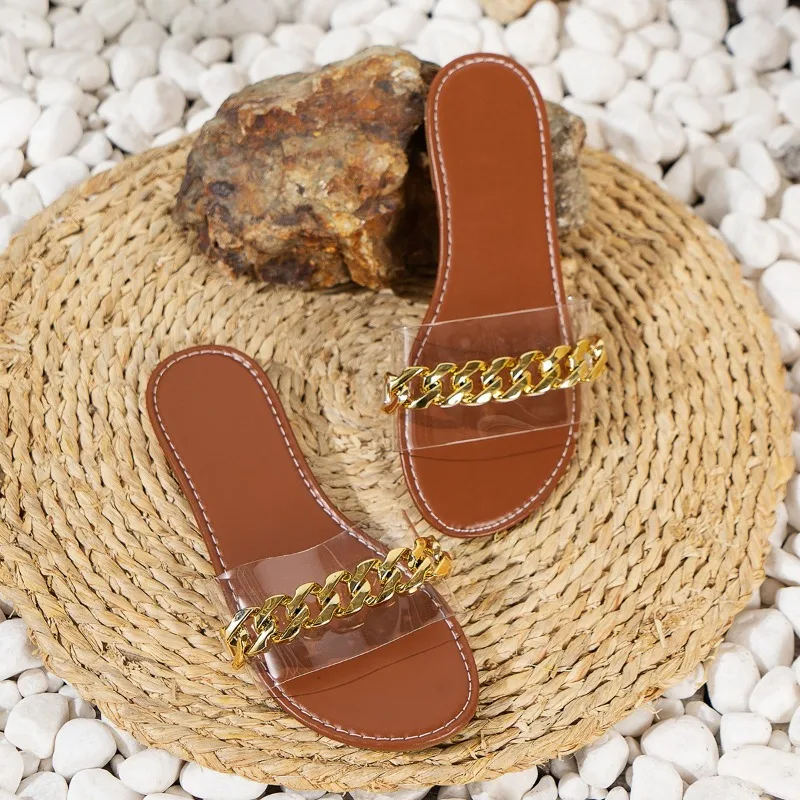 

Maogu Flat Slippers Women 2023 New Summer Fashion Chain Outer Wear Transparent Sandal Slipper Woman Comfortable Sandals Female