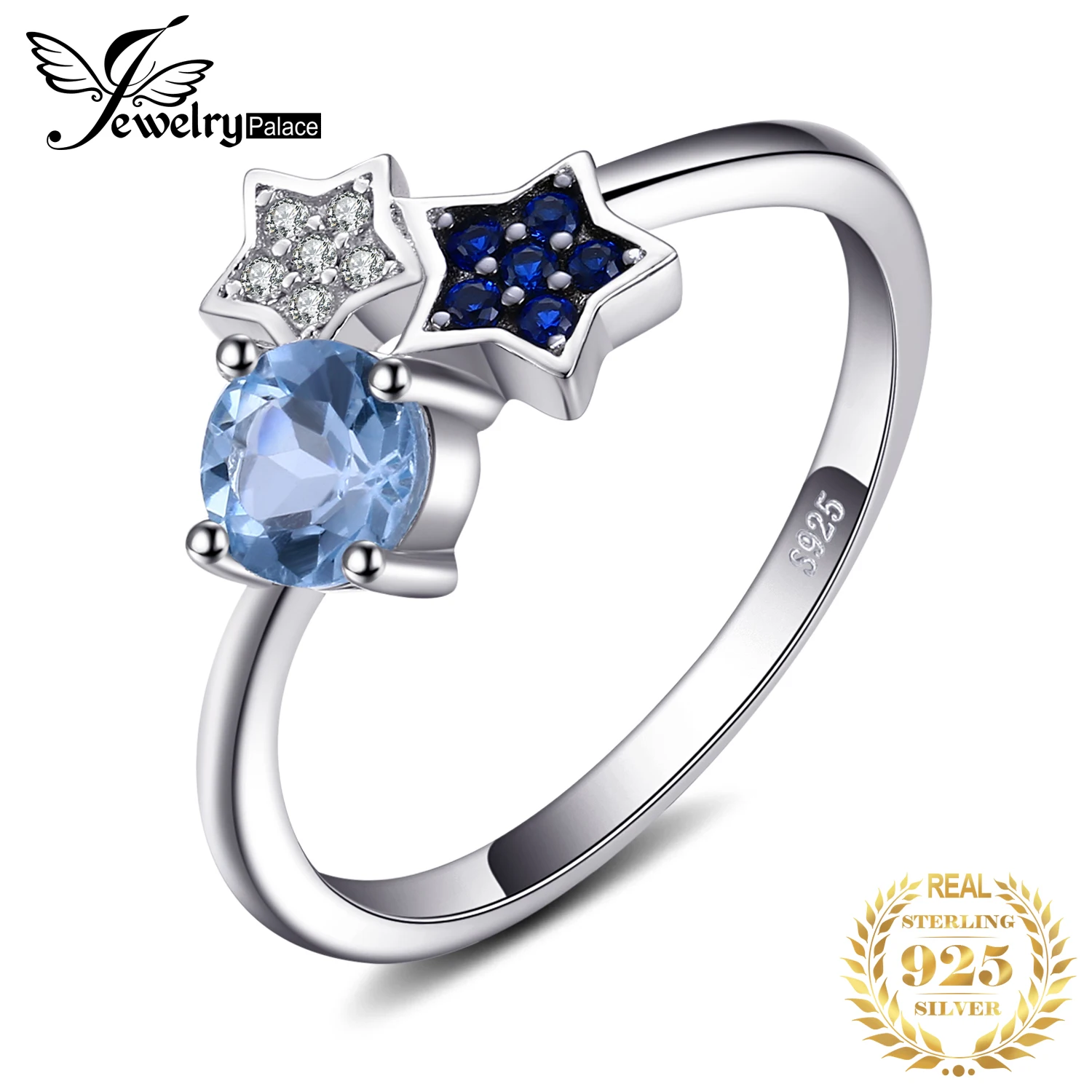 

Jewelrypalace Star Genuine Blue Topaz Created Blue Spinel 925 Sterling Silver Ring for Women Fashion Cocktail Gemstone Jewelry