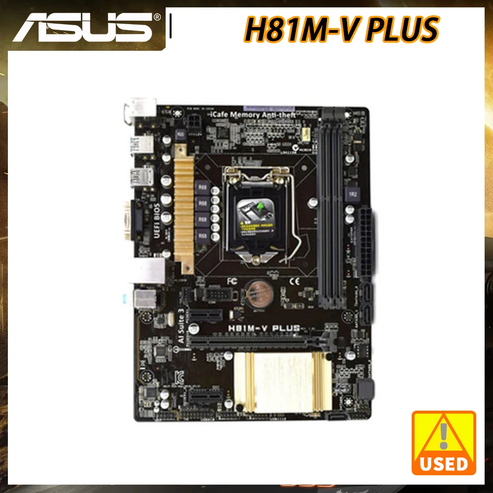 ASUS H81M-V PLUS Motherboard 1150 Motherboard DDR3 Support Core i7 i5 i3 Processor VGA SATA3 USB3.0  Intel H81 PCI-E X16 Slot