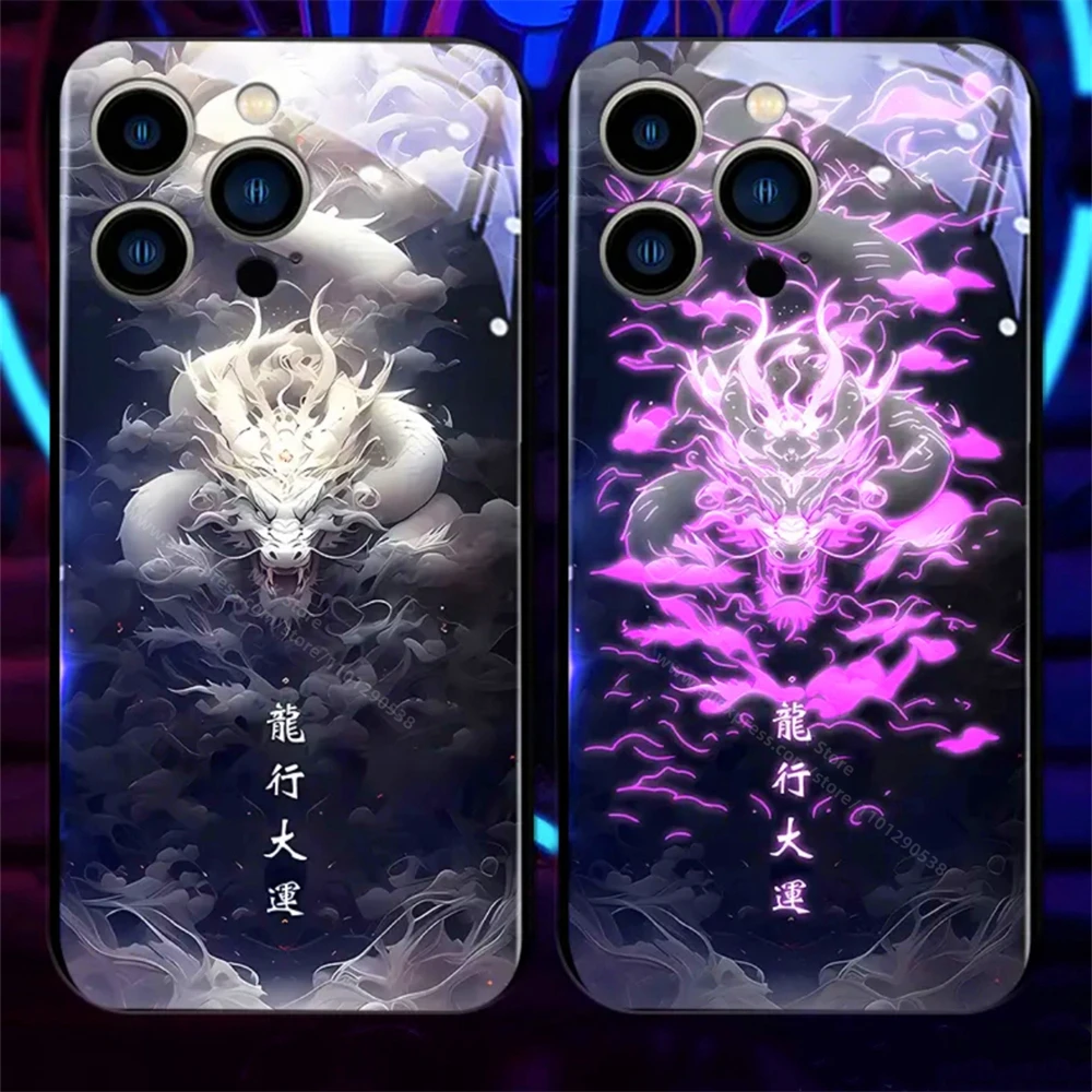 Фото Чехол для телефона из закаленного стекла Great Fortune Dragon Smart LED Light Glow для Samsung S25 S24 S23 S22 S21 S20 FE Note 10 20 Plus Ultra №2