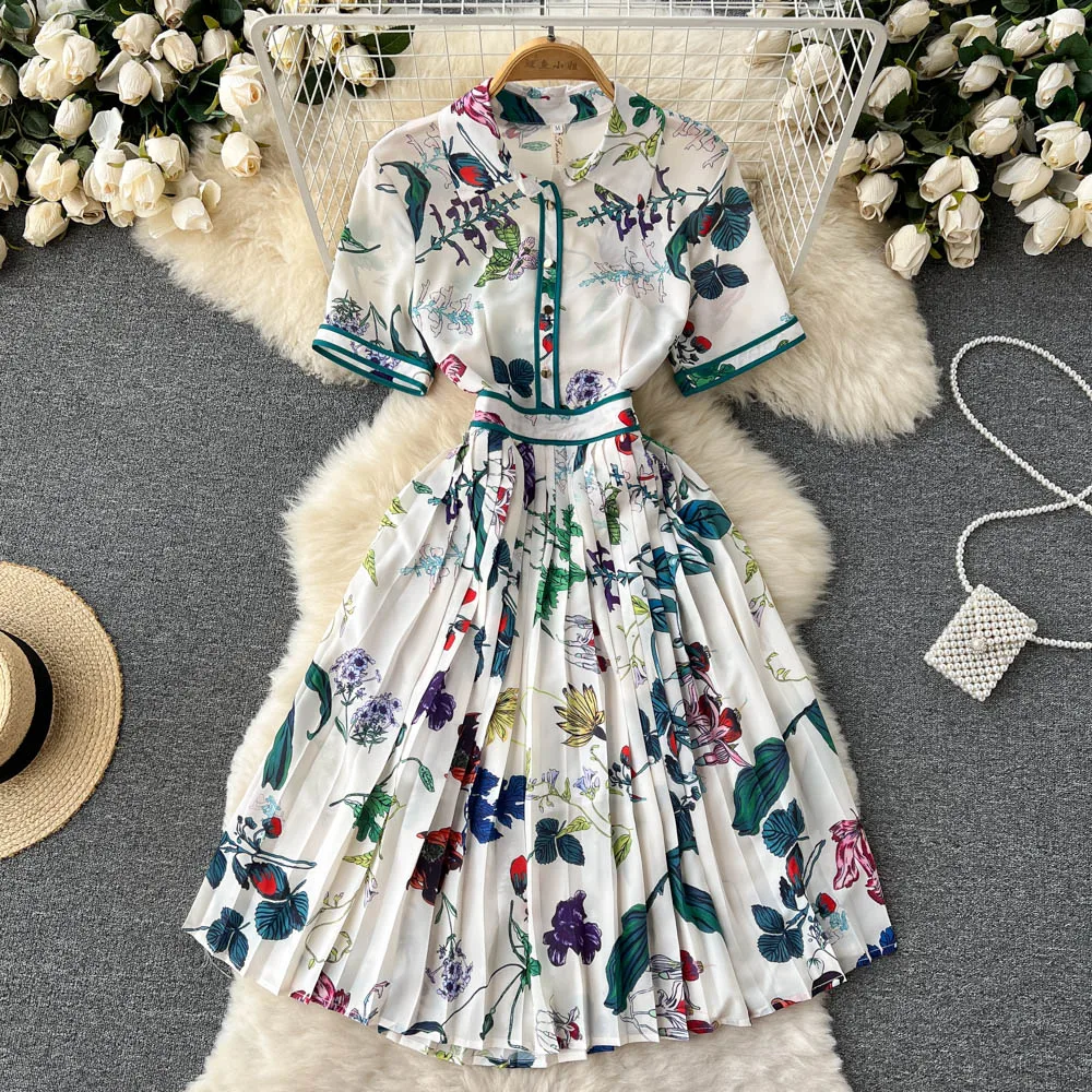 

Винтажное платье-поло VANOVICH с принтом во французском стиле, женское летнее тонкое привлекательное Плиссированное ТРАПЕЦИЕВИДНОЕ платье до ...