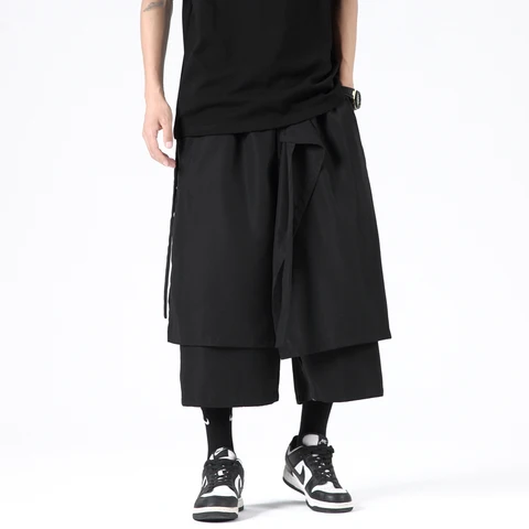Брюки-султанки мужские до середины икры, повседневные модные штаны для бега в стиле хип-хоп, брюки большого размера, уличная одежда, черные, 5XL