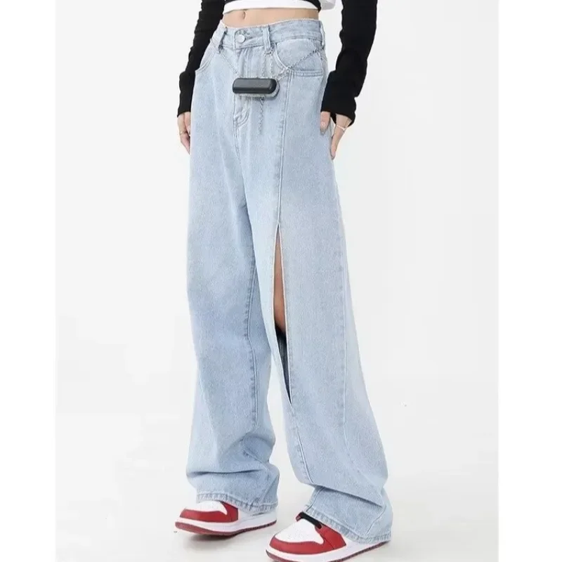 Женские свободные джинсы с завышенной талией повседневные рваные и широкими