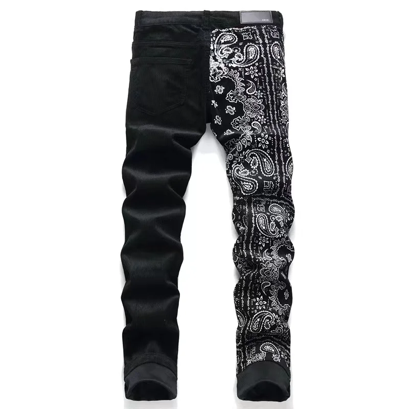 EH·MD® Hand Embroidered Jeans Men National Style Pattern Personality Cotton High Elastic Slim Trousers 3D High Street Wash 2023