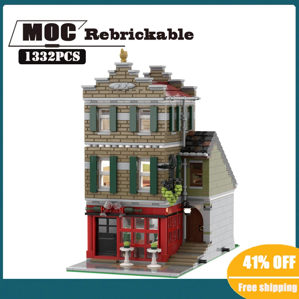 

NEW 1332PCS Hot Selling Street View Model Moc City Modular Building Wine Bar DIY Children Toy Birthday Gift Christma Blocks