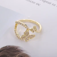 creative simple two butterfly zircon rings for women couples korean fashion party jewelry adjustable making girl gift wholesale
