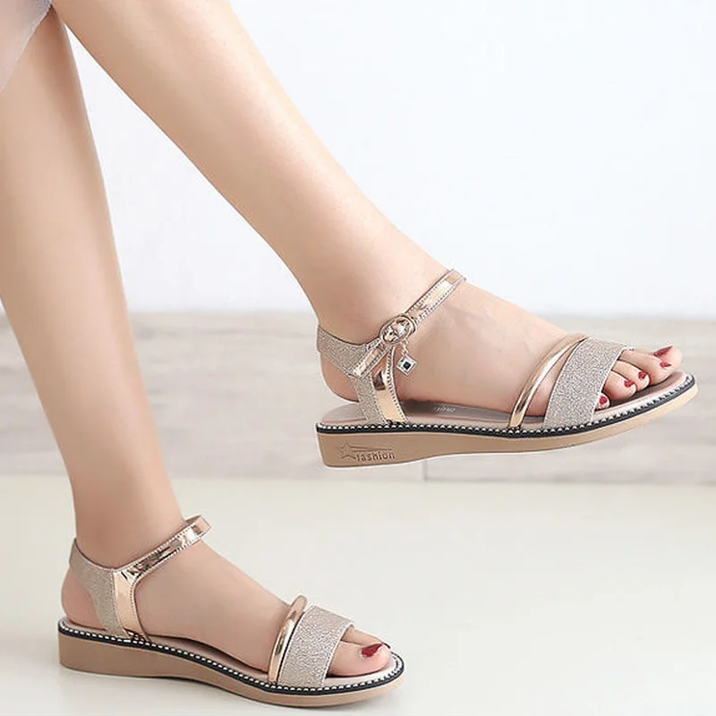 Rhinestone Women Roman Sandals Orthopedic Wedge Sandal Woman Summer 2023 Platform Fashion on Offer with Free Shipping New Silver