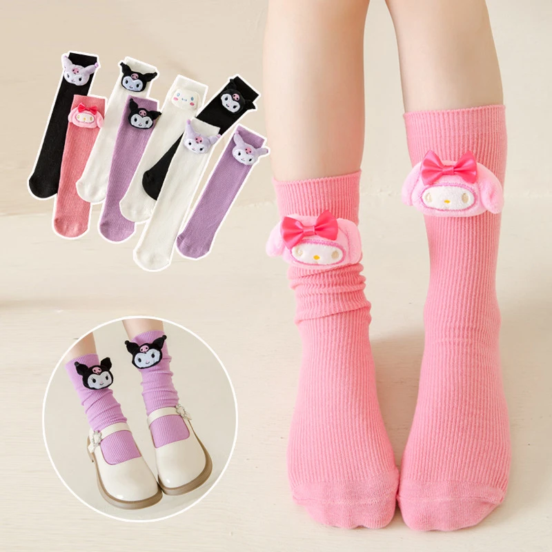 

Милые детские носки Sanrio Kuromi Cinnamoroll с героями мультфильмов My melody, креативные милые кукольные носки до середины икры, чулки в подарок