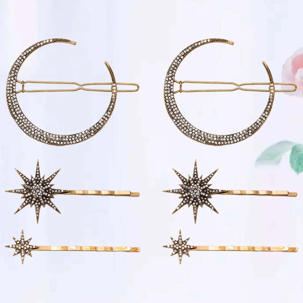 

Hairstar Bobby Clips Moon Clip Rhinestone Hairpinwomen Minimalist Vintage Gold Barrettes Pin Side Decorative Alloy Accessories