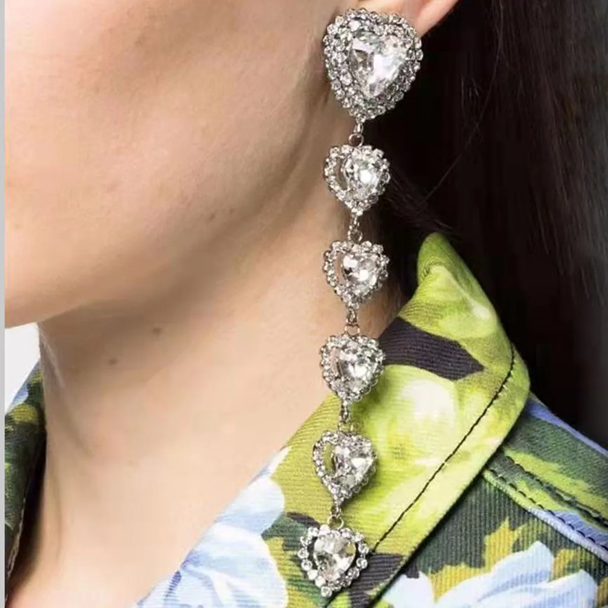 

New Sparkling Rhinestone Heart Dangle Earrings Dinner Wedding Accessories Fashion Statement Luxury Jewelry Women's Earrings