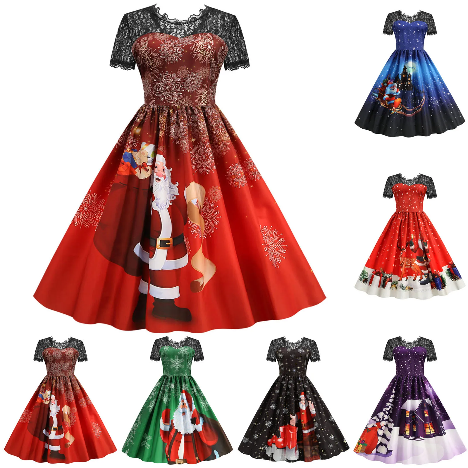 

2022 Lace Christmas Dress Summer Women Robe Retro Vintage Valentines Day Party Vestidos Elegant Ladies Evening Prom A Line Dress