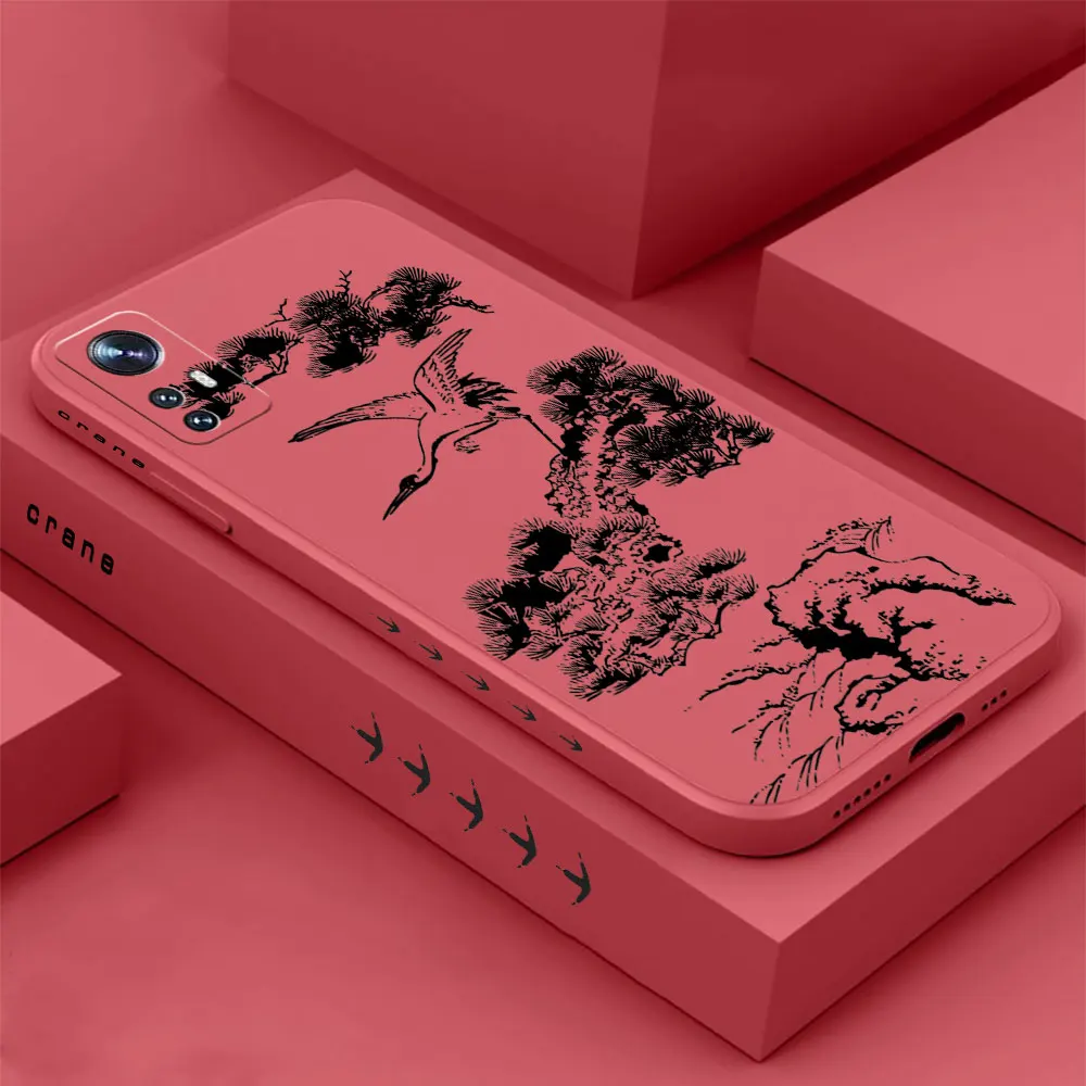 

Ink And Wash Crane Phone Case For Xiaomi Mi 13 12 12S 12X 11 11T 10 10S 10I 9 9SE 8SE Pro Uitra Lite Liquid Silicone Cover Funda